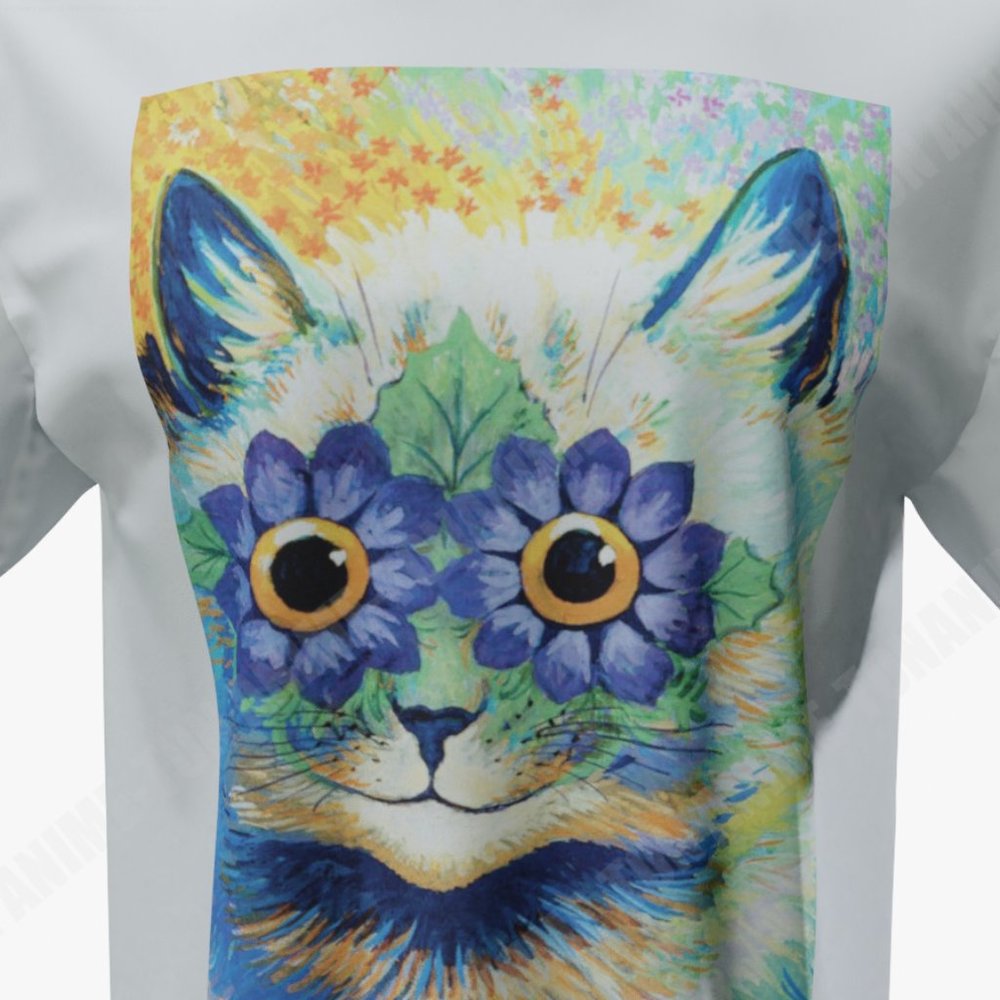 Louis Wain - Cat Art - Flower Eyes Cat - Tshirt - Cotton